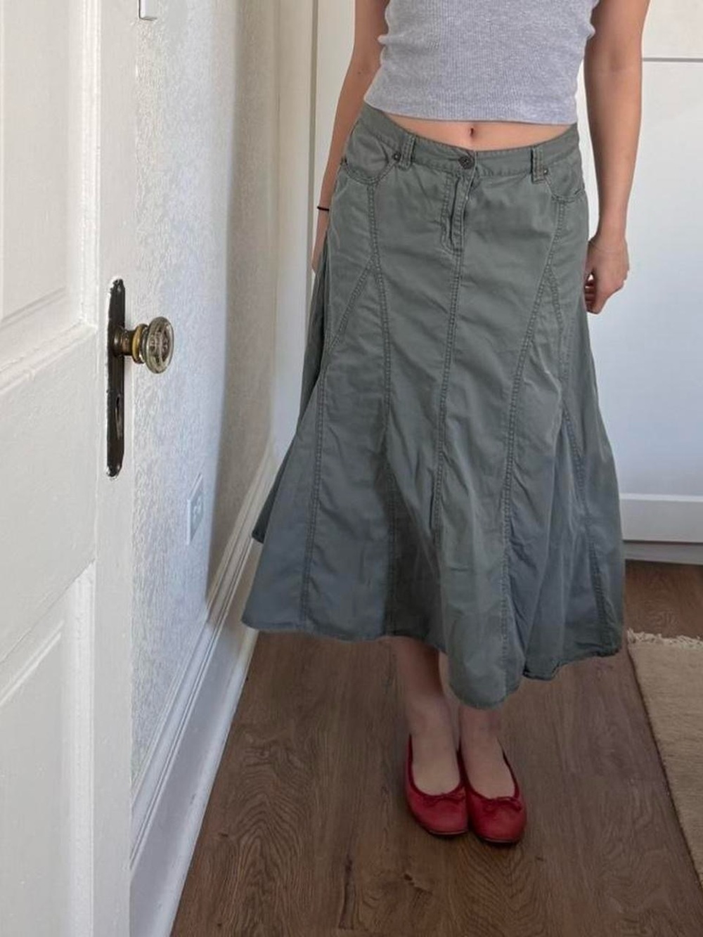 Faded Glory A-Line Midi Skirt in Olive